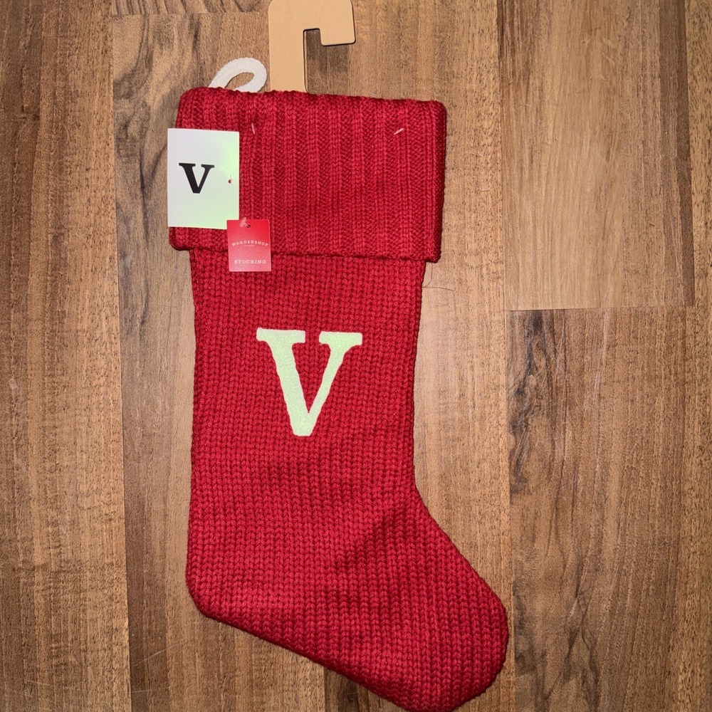 New Wondershop Initial‎ Monogram Knit 19" Christmas Stocking Red Letter V